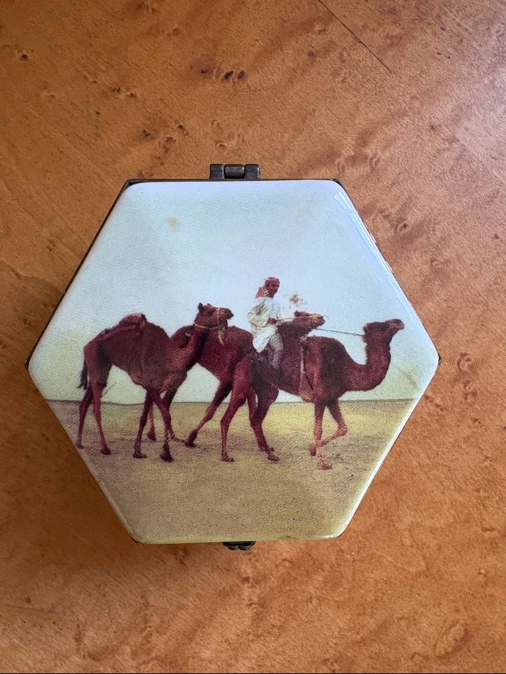 Hexagonal Camel Scene Decorative Trinket Box